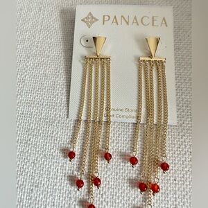 Gold and Red Dangle Earrings